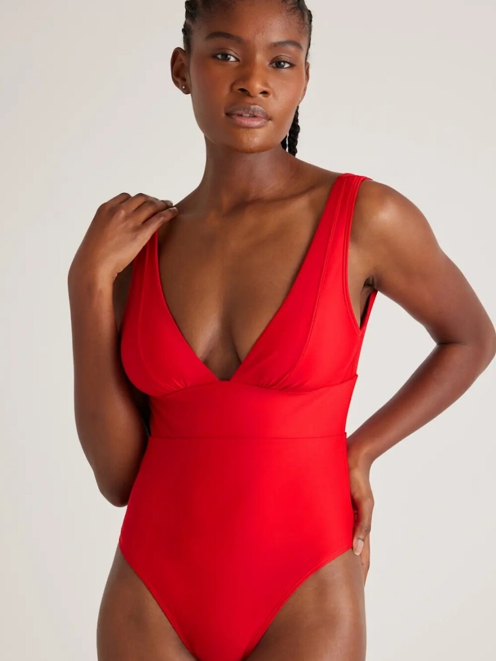 Quince Red Plunge One-Piece Swimsuit